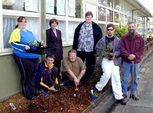 Pictured (L-R):  Kat Bartlett, Marg Robertson, Andrew Harris, Shane Hurley, Stuart Orr, Matt Keily and Simon Plavins at Elizabeth St Primary School