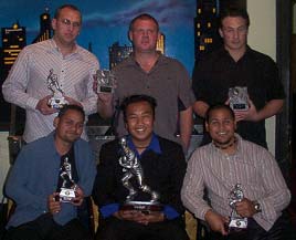 Back: Anthony Huxford (Best 1st Year Player) Mark McRae (Coaches Award) Jo Csik (Achievement Award) Sitting: Dwayne Noda (Highest Try Scorer & Players’ Player) Reno Sobari (Best & Fairest) David Noda (Best Back/Achievement Award)