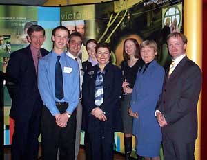 (l - r) Dr Dennis Gunning, Ben Falzon, Antony Svasek, Stacey Darby, Minister Lynne Kosky, Emma Lewis, Helen Praetz, Timothy Piper, Victoria Director - AIG