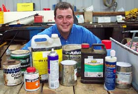 : Peter Roberts, Waste Management Officer with Bass Coast Shire Council, shows some of the items that can be disposed of on the chemical collection day